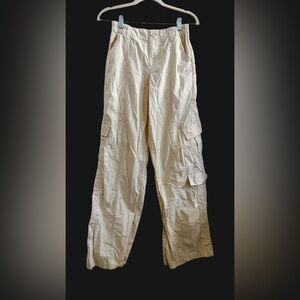 Ghanda 6 cargo S XS pants cream 100% cotton ivory stretch waist pockets utility